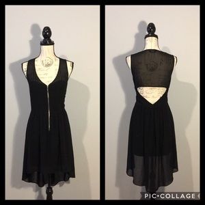 bebe High/Low Front Zipper Dress w/ Sheer Detail